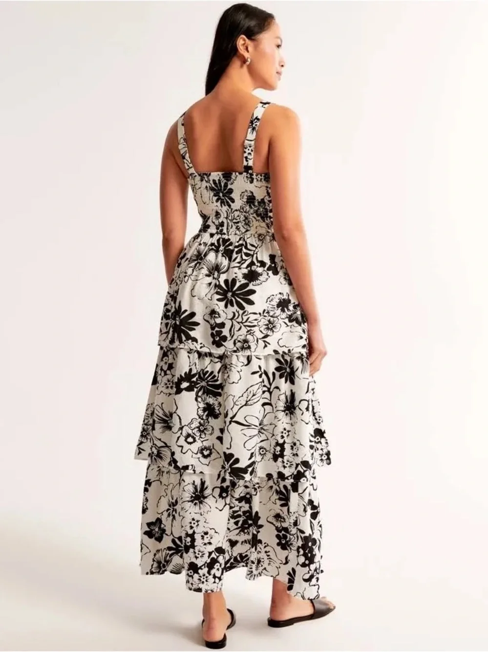 Abercrombie & Fitch Black and White Floral Tiered Maxi Dress, size XL